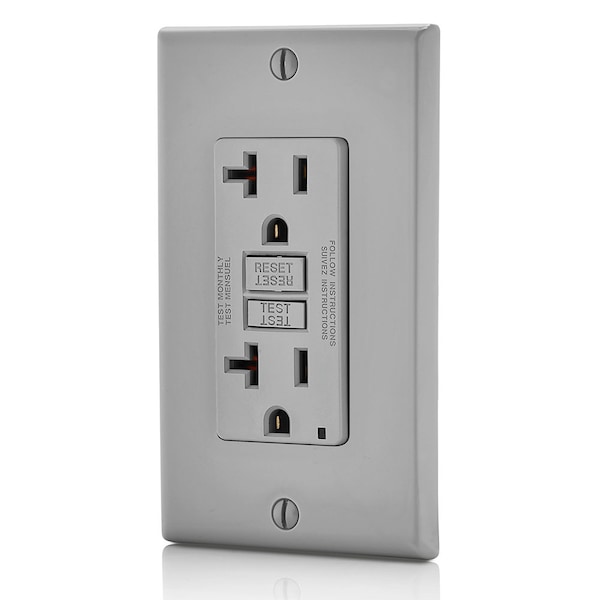 Leviton GFCI Receptacle, 20A, 125Vac, 5-20R, Gray GFNT2-GY - main